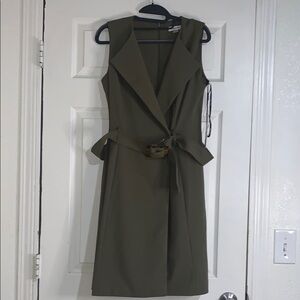 Calvin Klein Collection Green Sheath Mini Dress V-neck